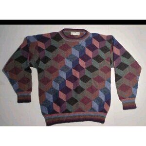 Peruvian Connection Sweater Sz XL Alpaca Wool Hand Made Knit Abstract Multicolor